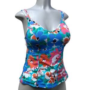 Vtg Miraclesuit Swim Tankini Top Size 8 Multicolor Pastel Floral Double Strap